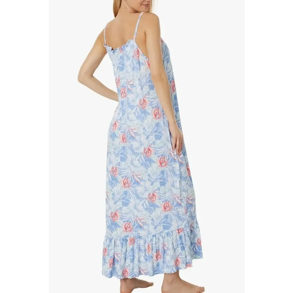 $64 Tommy Bahama Sleeveless Maxi Sleep Night Gown Floral Pockets |Womens S, Blue - Picture 2 of 3